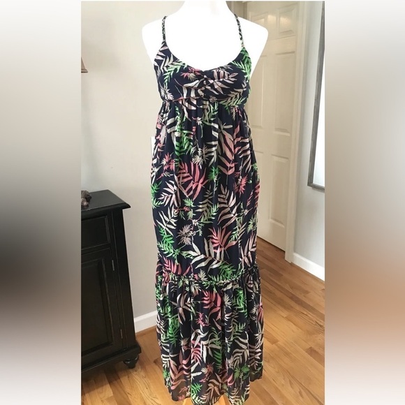 The Webster Miami Navy Pink Palm Tree Print Maxi Dress Size 6 - Picture 1 of 6